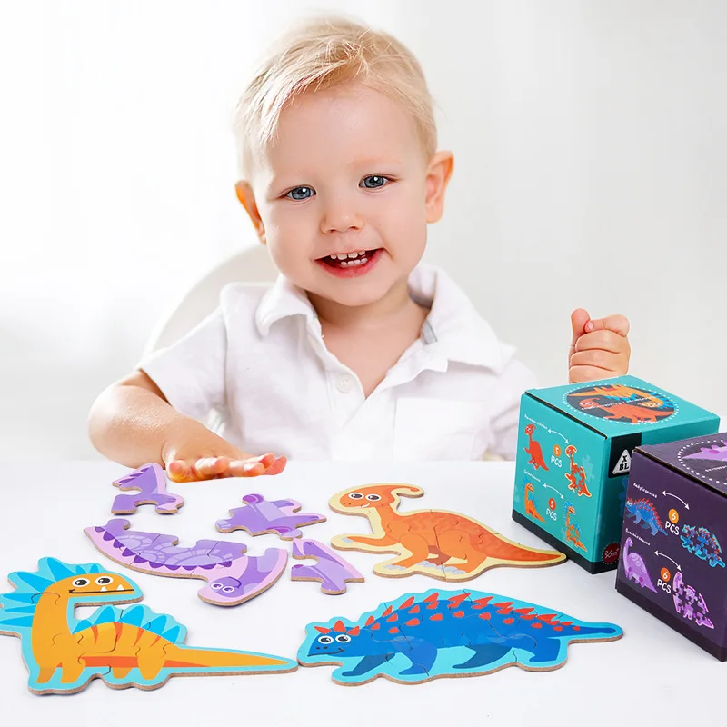 2 pz/scatola puzzle Set, animali dinosauri veicoli modello puzzle progressivi per bambini, regalo per bambini