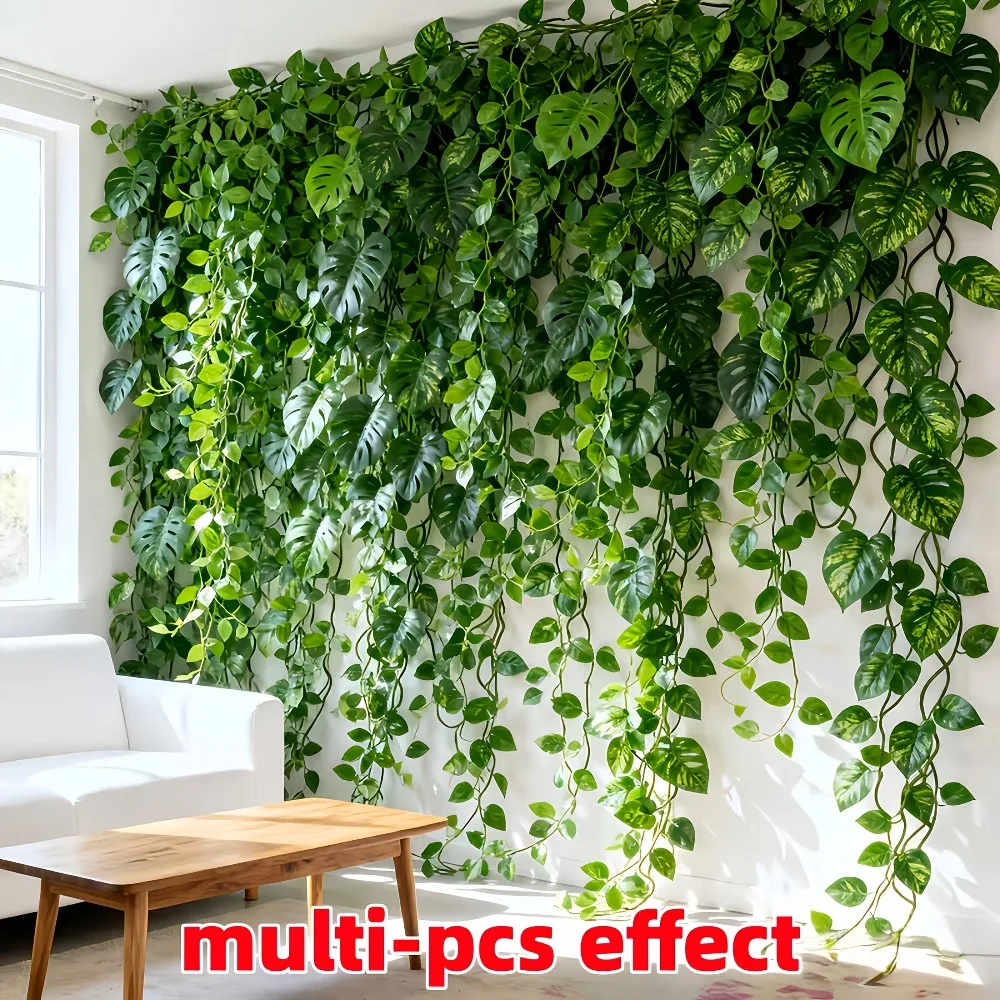 4-teiliges Set Künstliche Hängepflanzen, Tropische Kunstpflanzen, Plastik-Monstera-Blätter, Schildkrötenblätter für Garten- und Hochzeitsdekoration 2026 – Detail 6