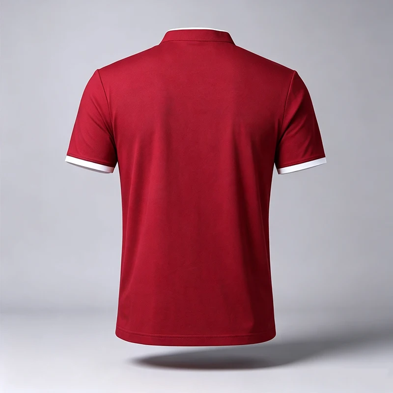 Herren-Poloshirt mit Stehkragen, kurzen Ärmeln, dekorativer Tasche am Kragen, kontrastierenden Ärmelbündchen, weich, knitterarm, für das Büro. – Detail 14