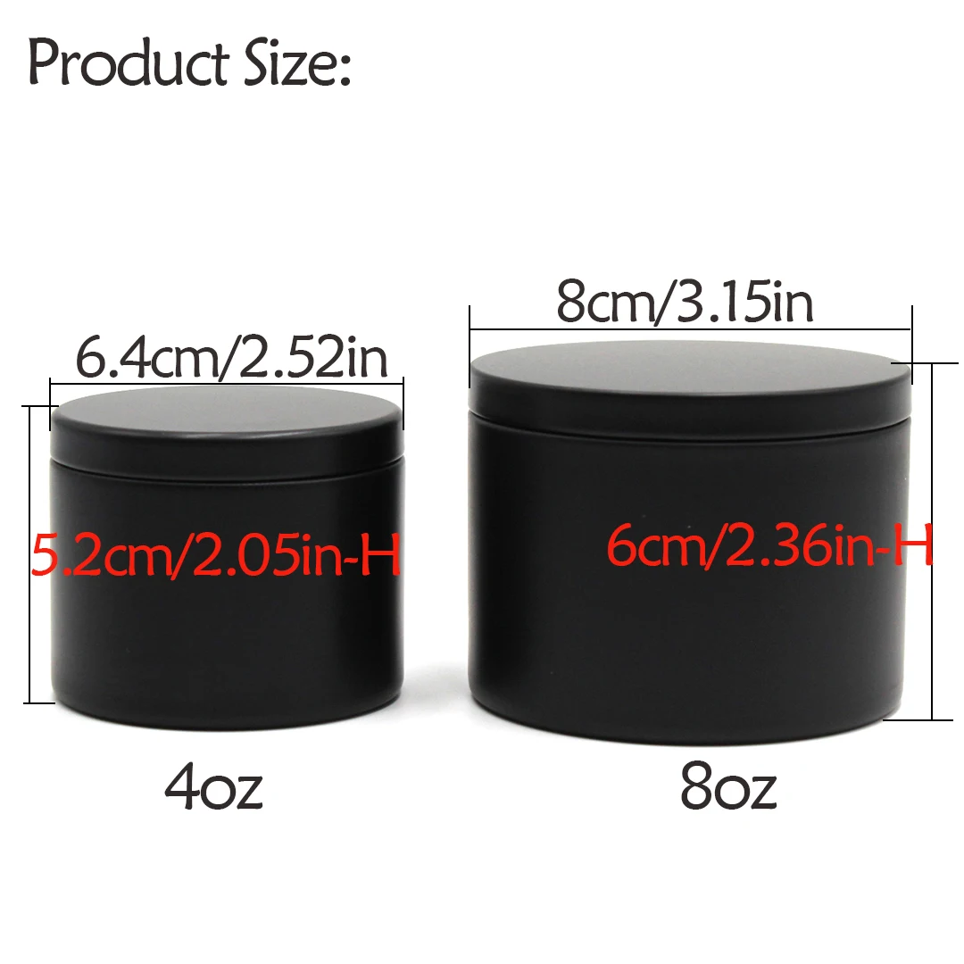 12pcs 4oz/8oz Empty Matte Black Candle Jar with Lid - Multipurpose Metal Container for Candle Making, Storage, and Gifts