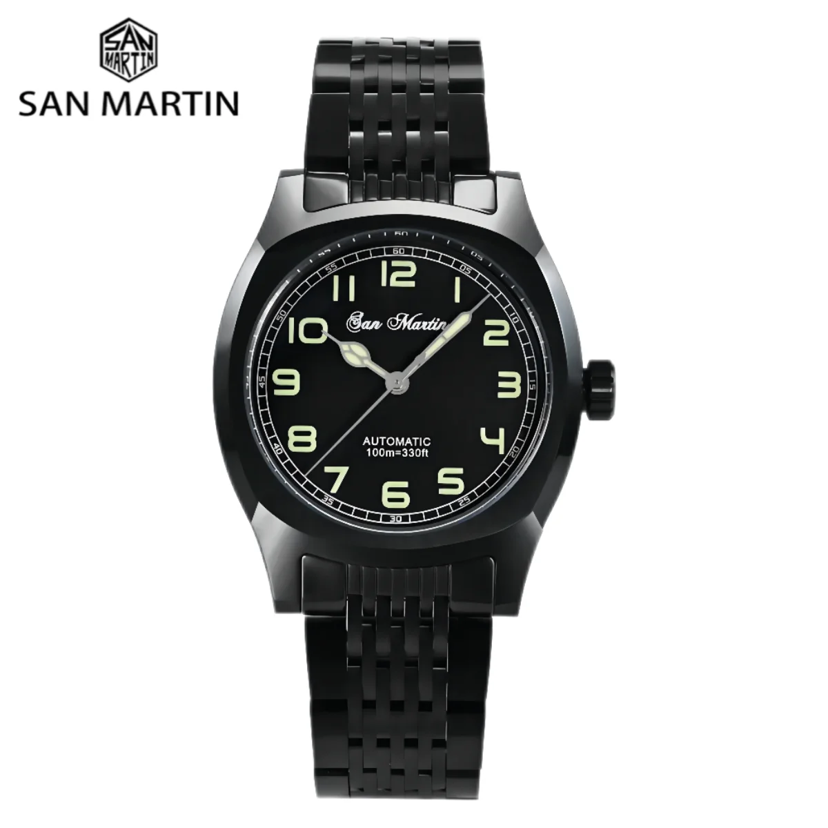 San Martin Original Military Mechanical Automatic Watch 38mm Black Men Watches Sapphire Lume Relogio Automático 10Bar SN0026AH