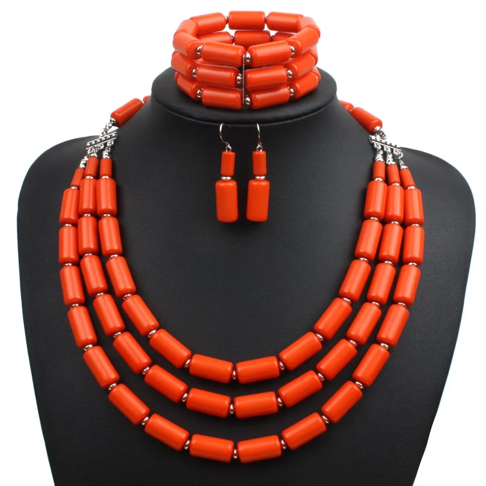 Fashion Colorful Beaded Necklace Earrings Bracelet Statement Chunky Bamboo Knot Beaded Necklace Jewelry Set For Women