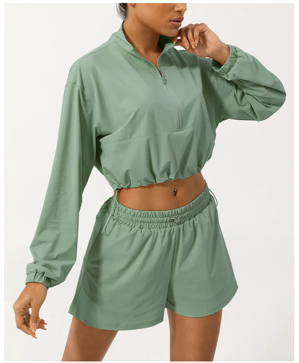 Frauen Outdoor-Lauf anzug Sommer einfarbig zweiteilig Yoga-Set atmungsaktive schnell trocknende Fitness-Sport bekleidung Trainings kleidung – Detail 8