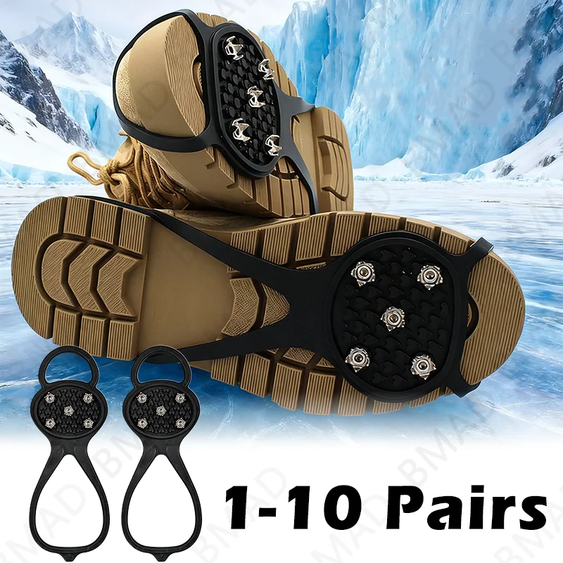 مكافحة زلة الجليد القابض 5 الأسنان سبايك لأحذية الشتاء في الهواء الطلق المشي لمسافات طويلة تسلق الجبال الثلوج الأشرطة المضادة للانزلاق أغطية الحذاء #1