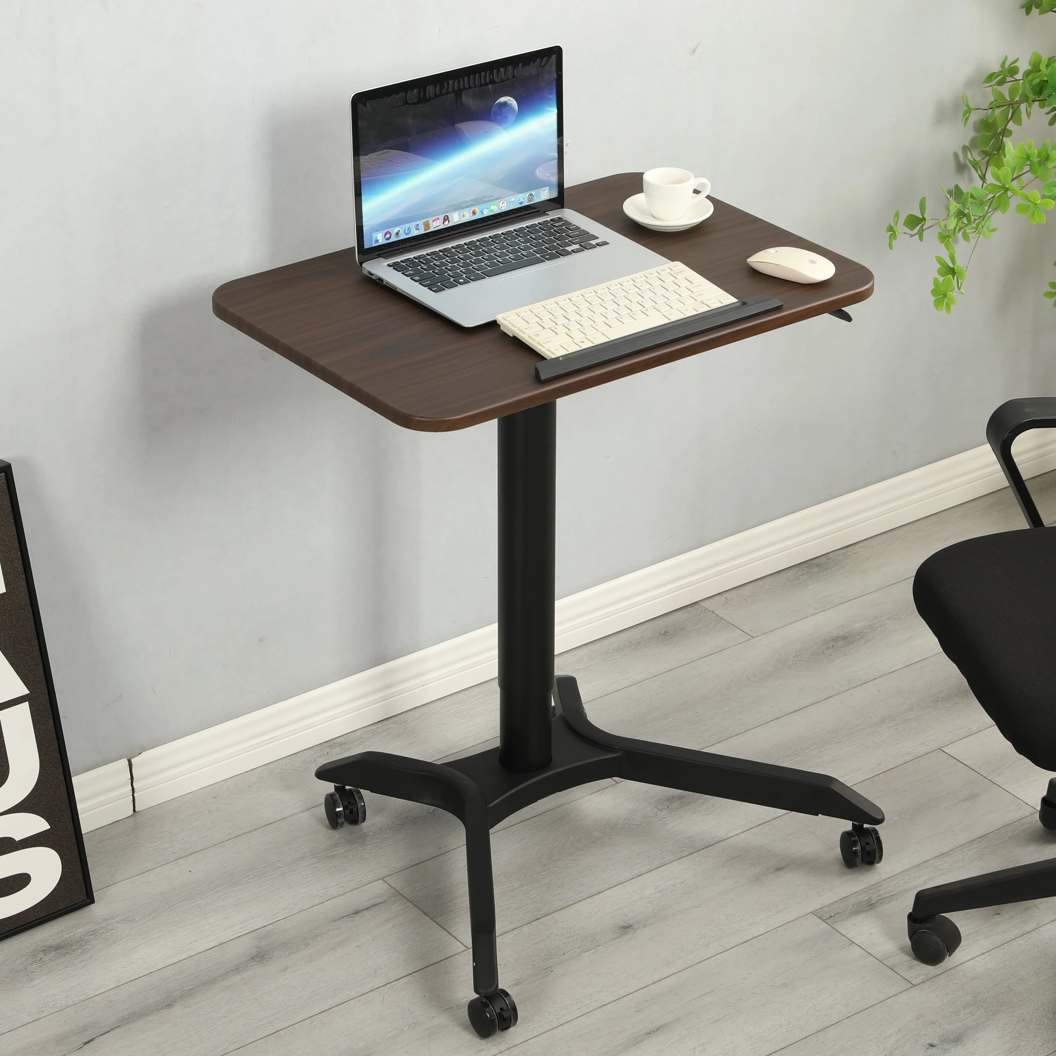 Furniture Metal Pneumatic Movable Foldable Home Office Use Height Adjustable Laptop Desk Flip Angle 0-90 4 Locked Wheels
