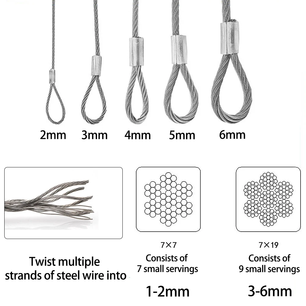 4PCS 2mm 304 304 Stainless Steel Wire Canopy Rope Fishing Lifting Cable Anti Fall Rope Used for Bicycle Billboard Sunshade image 4