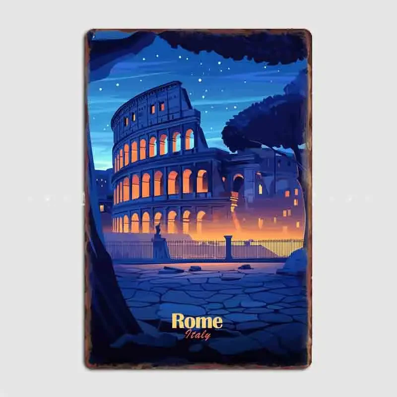 

Night Scene Travel Colosseum Night View Metal Sign Poster Indoor and Outdoor Room Decor Custom Tin Vintage Home Wall Decor