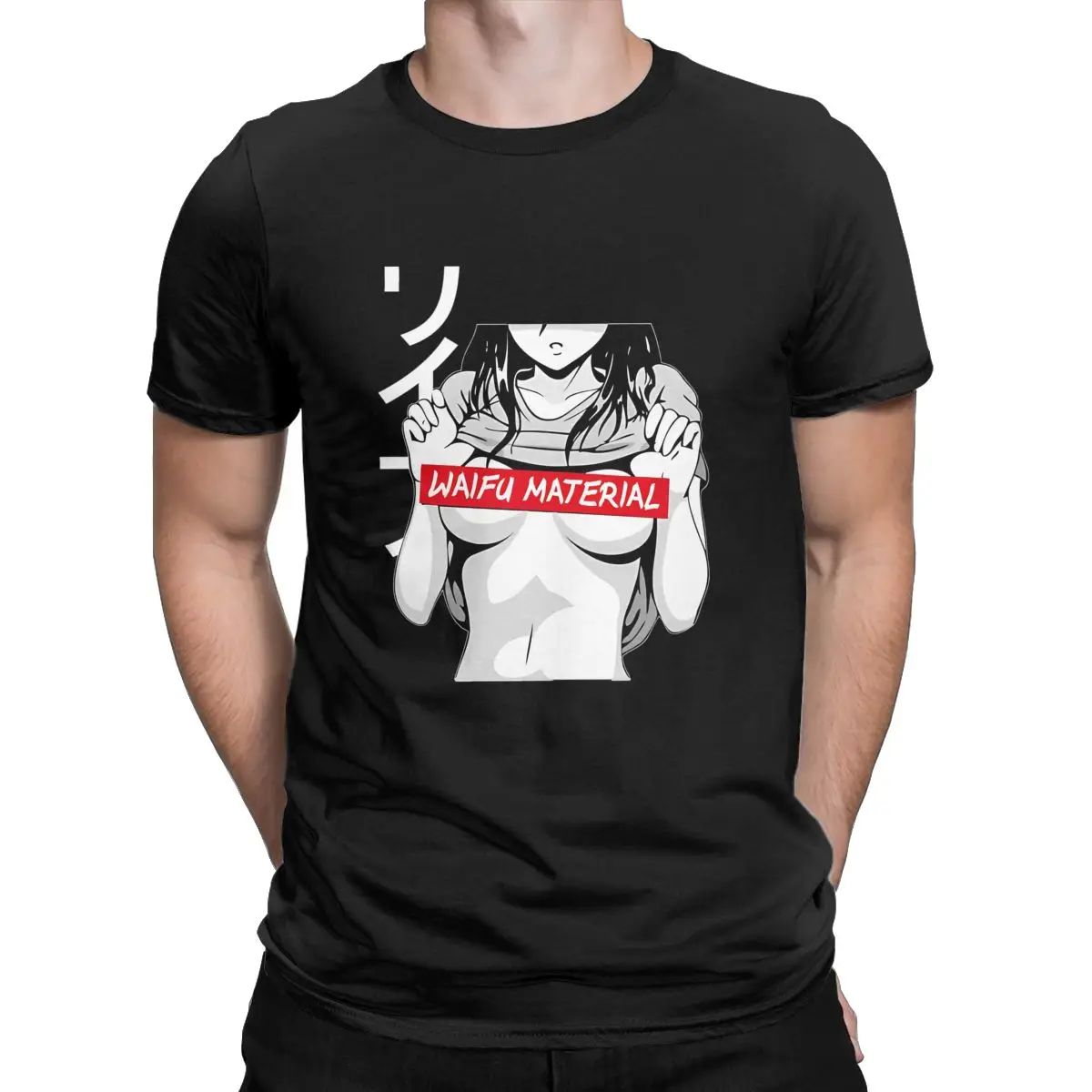 Men's Waifu Material Oppai Anime Manga Hentaii T Shirt Pure Cotton Clothes Funny Short Sleeve Crew Neck Tees Plus Size T-Shirts