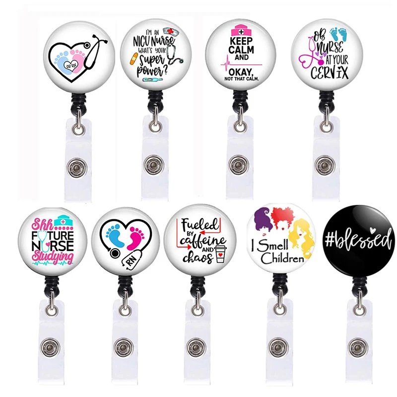 

2022 New Retractable Nurse Doctor Badge Holder Cute Reel Work Tag Students Clip Name Card Plate ID Card Holders Office Supplies