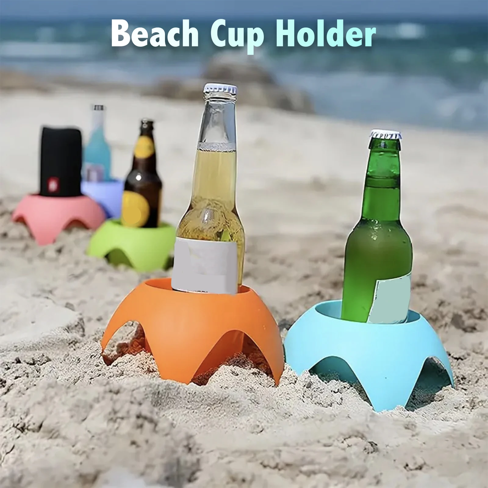 حاملات أكواب الشاطئ البلاستيكية ، حاملات المشروبات الرملية متعددة الألوان في الهواء الطلق ، إكسسوارات حامل البيرة المحمولة لحفلات الشاطئ والكاميرا ، 5 أو