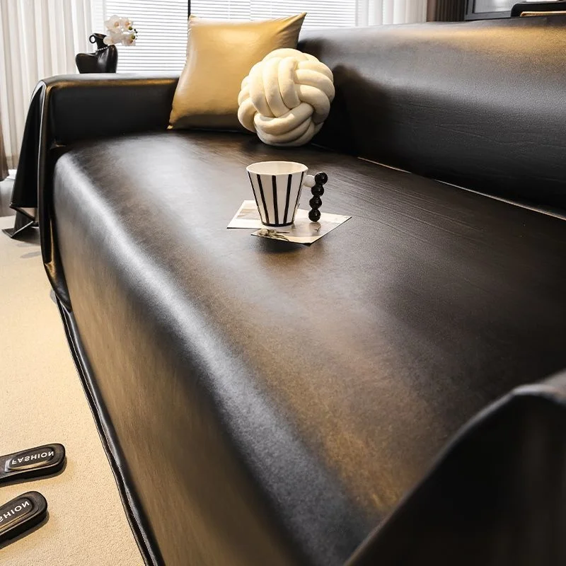 

New Luxury Bla Leather Sofa Cover Waterproof Dustproof Slip-resistant Four-season Universal Sofa eet