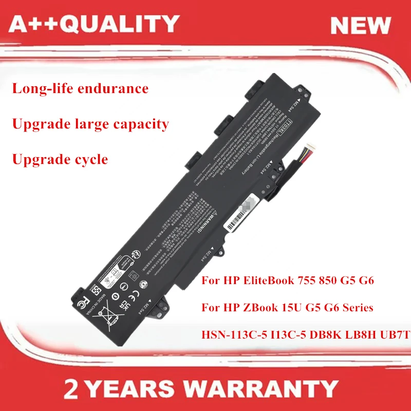 

TT03XL Laptop Battery For HP EliteBook 755 850 G5 G6 ZBook 15U G5 G6 Series HSN-113C-5 I13C-5 DB8K LB8H UB7T 11.55V 56Wh