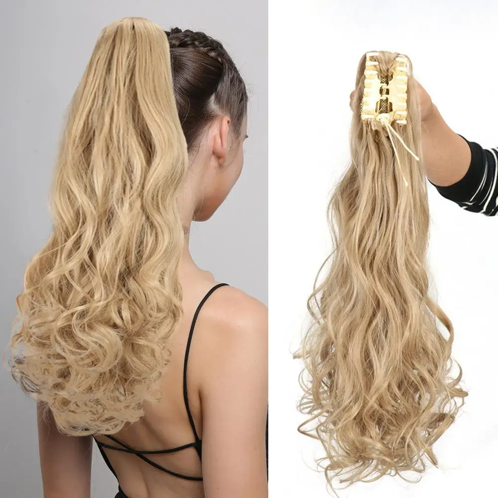 Claw Clip on Ponytail Long Hairpiece Ponytail Extension Blonde Synthetic Fake Hair Horse Tail for Women Heat Resistant