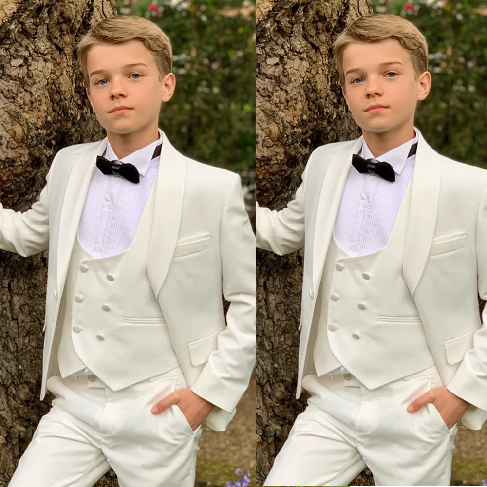 Ivoor Jongen Formele Pakken Diner Tuxedos Kleine Jongens Kids Voor Wedding Party Prom Verjaardag Slijtage 3 Stuks (Jas + vest + Broek)