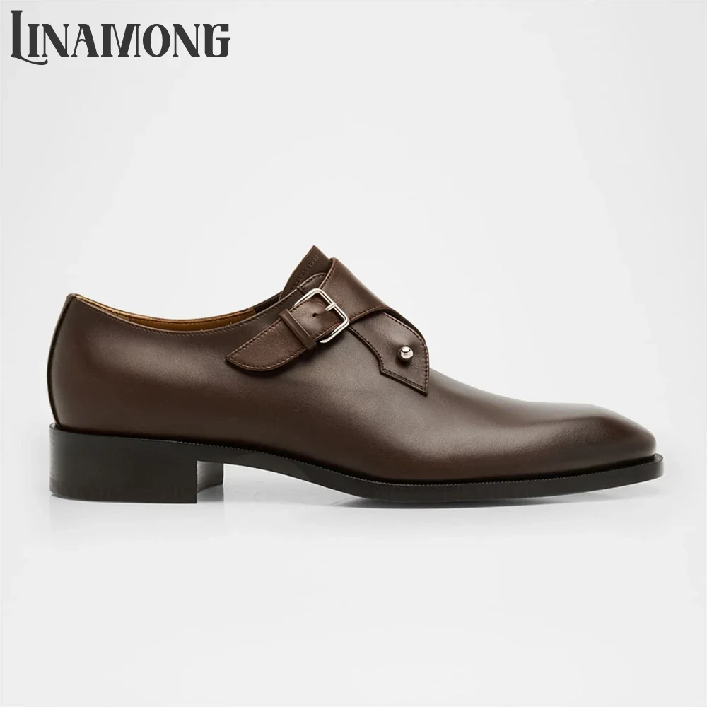 

Buckle Calfskin Monk Shoes Metallic Buckle Dress Shoes Designer Style Almond Toe Handmade Leather Shoes for Men Banquet Shoes