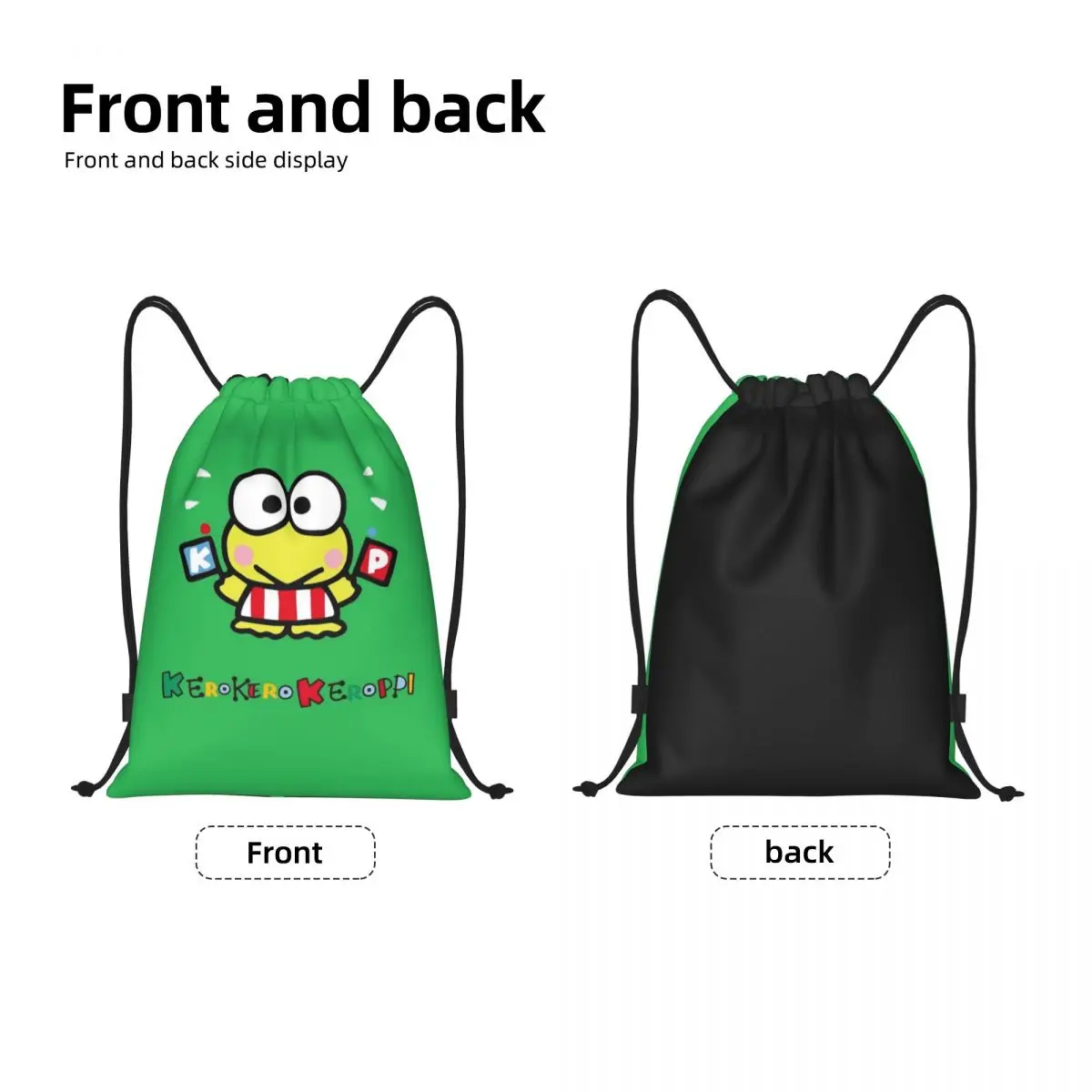 Ransel tali serut Anime Keroppi kustom tas Gym olahraga untuk Wanita Pria tas belanja