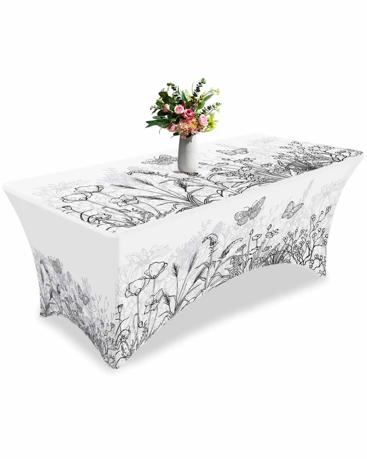 Minimalist Floral Thread Draft High Stretch Tablecloth Wedding Party Decor Elastic Print Table Cover Outdoor Table Cloth