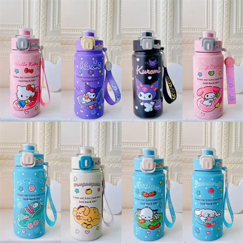 600Ml Kawaii Sanrio Hello Kitty Insulated Cup Kuromi My Melody Cinnamoroll Children Large Capacity Portable Straw Water Cup Gift