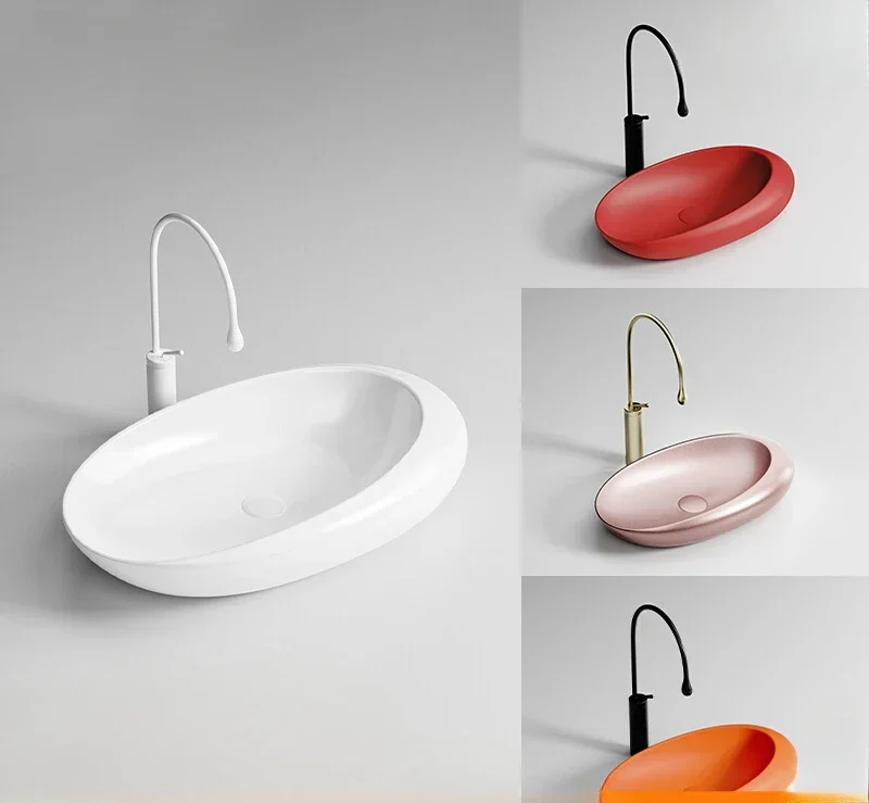 Egg-shaped special-shaped color art stage basin Ceramic integrated wash basin Single basin Balcony bathroom Wash sink