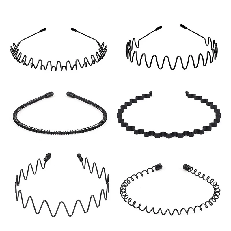 1Pcs Casual Mode Schwarz Metall Winkte Stirnband Alice Sport Stil Haarband Solide Männer Frauen Unisex Haarband Erwachsene Kopfbedeckungen