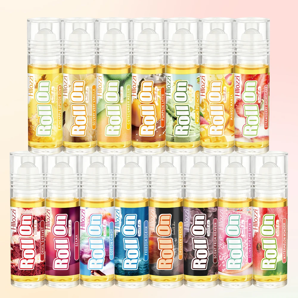 10ml/1 fl oz roll-on body oil, available in five different sets. Each set features a unique fragrance and moisturizes the skin.