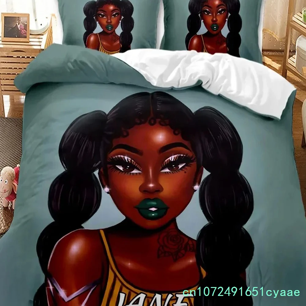 African American Black Girl Duvet Cover Set,Black Girl Magic Bedding Set,3D Comforter Cover,Birthday Gift For Black Women Girls