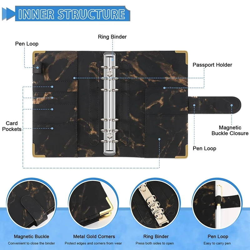 Horizon-Classeur projecteur en cuir PU, reliure d'économie d'argent avec enveloppes à fermeture éclair, licence d'évaluation d'argent pour ordinateur portable de grand livre