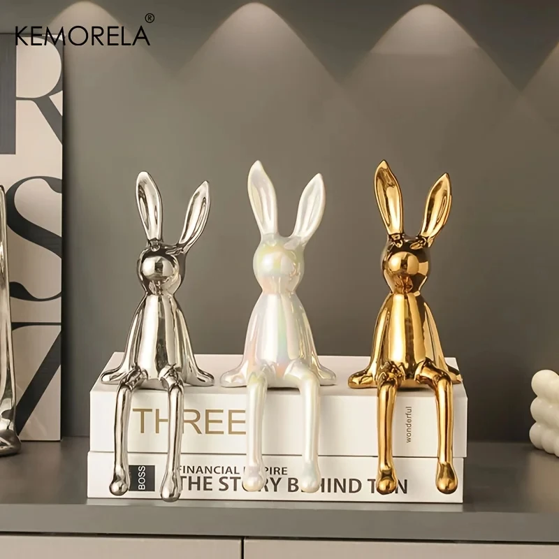 Ceramic Long-Eared Sitting Rabbit 1PCS Room Ornaments Statue Luxury Home Decoration Accessories High-End Home Art Aesthetics