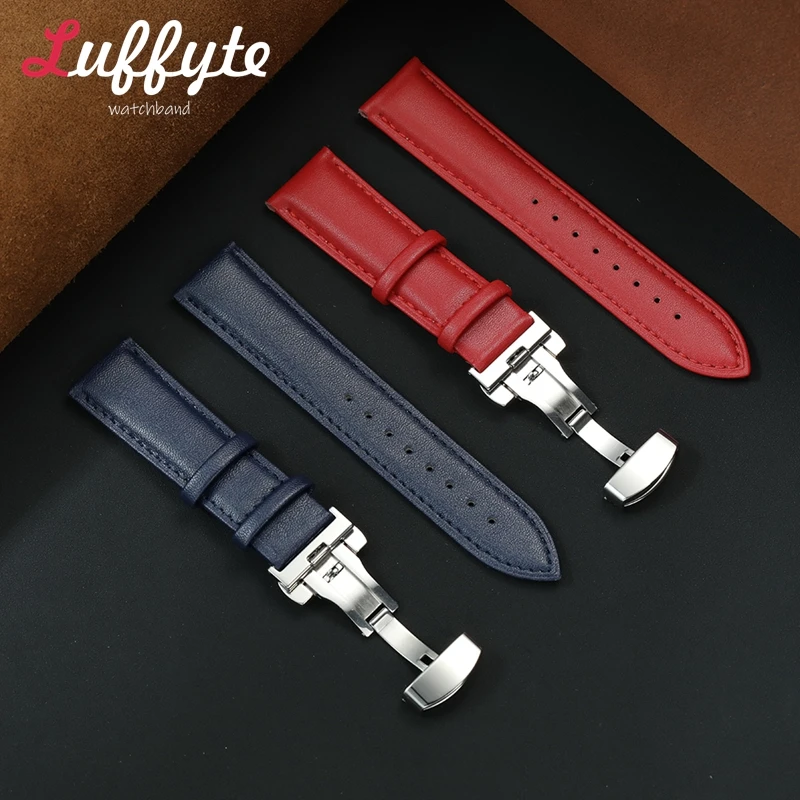 

Women's Soft PU Leather Watch Strap 18mm 20mm 22mm Bracelet Butterfly Buckle Green Red Blue White Watchband Belt