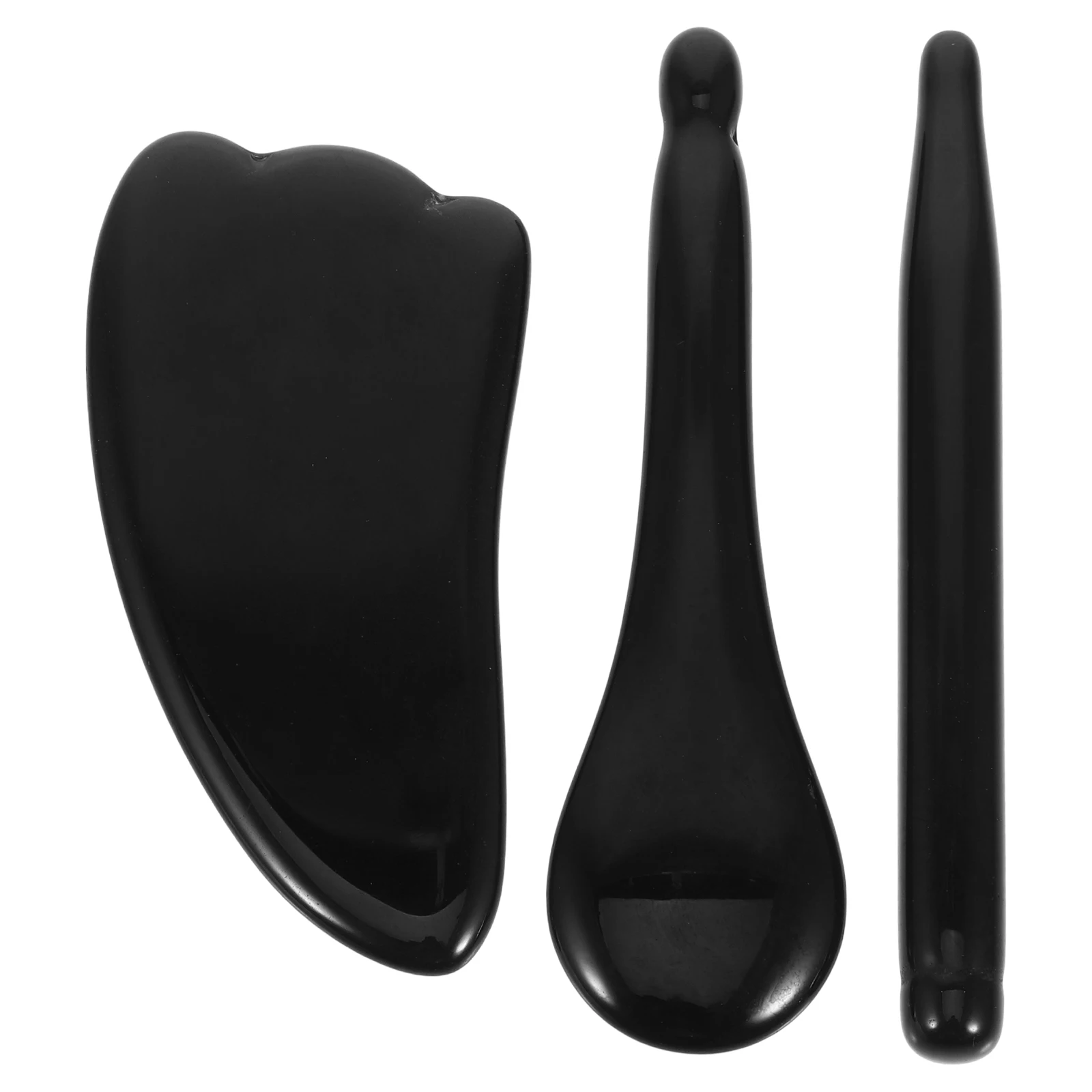 

3pcs Black Obsidian Gua Sha Massage Tools Set for Face Neck Body Skincare Cooling Effect Relaxation Spa Accessories