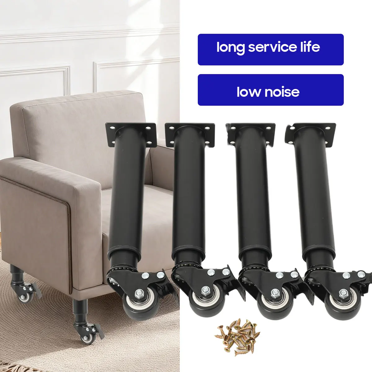 Bewegliche Tischbeine mit Rollen, verstellbare drehbare Möbelbeine mit Rollen für Möbel, drehbare Rollen, leise Rollen – Detail 4