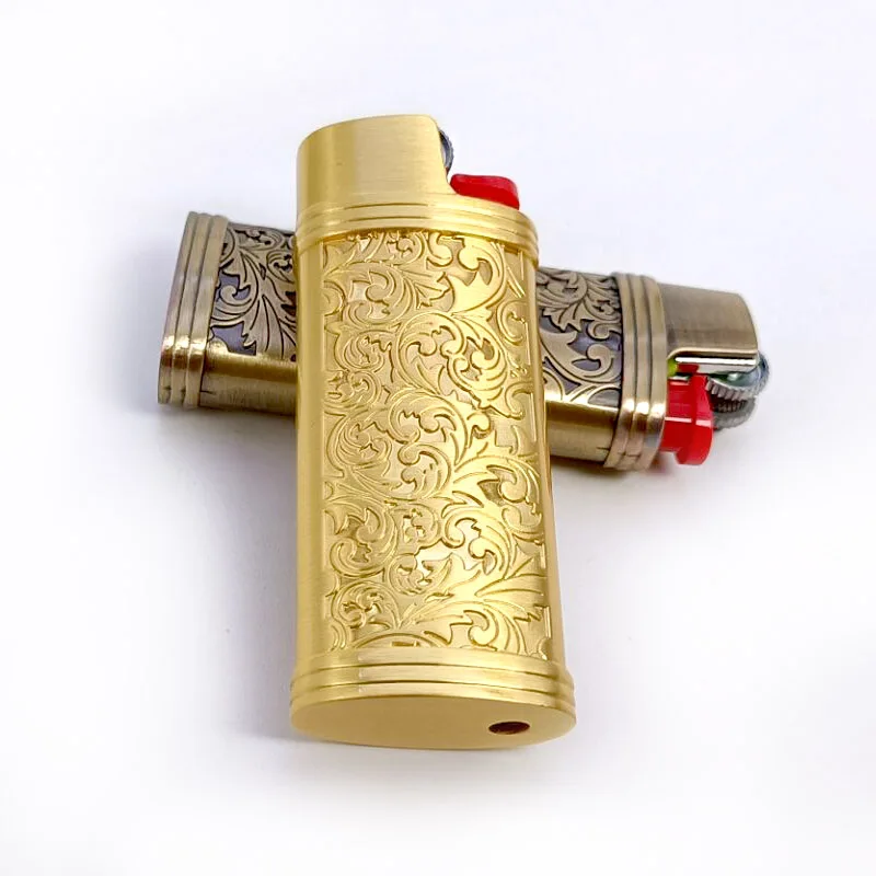 Vintage Arabesque Bic J5 Lighter Case Metal Armor 60mm BIC Lighters Cover Metal Case Plastic Lighter Protection Case