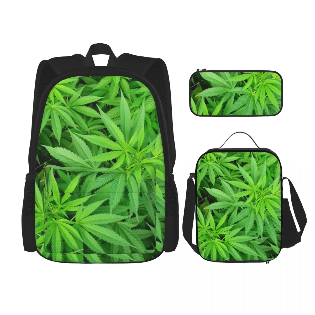 

Marijuana Cannabis Weed Pot Plants Backpacks Kids Bookbag School Bags Rucksack Lunch Bag Pen Bag Three-Piece Set
