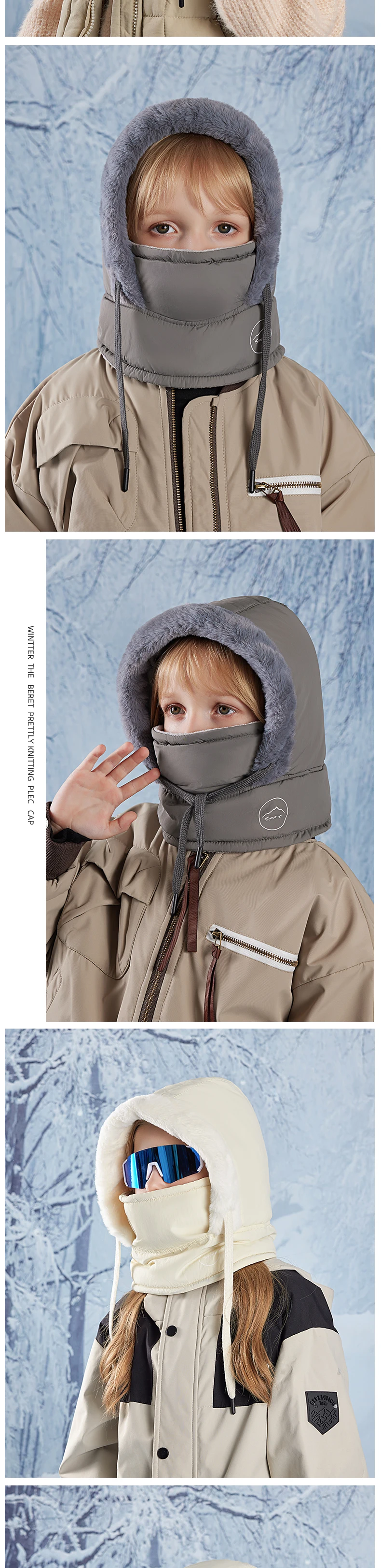 Winter-Fahrradmütze, warmer Schal für Kinder, Gesichtsmaske, integriert, kältebeständig, winddicht, Kopfbedeckung, verdickter Samt-Nackenschutz – Detail 9