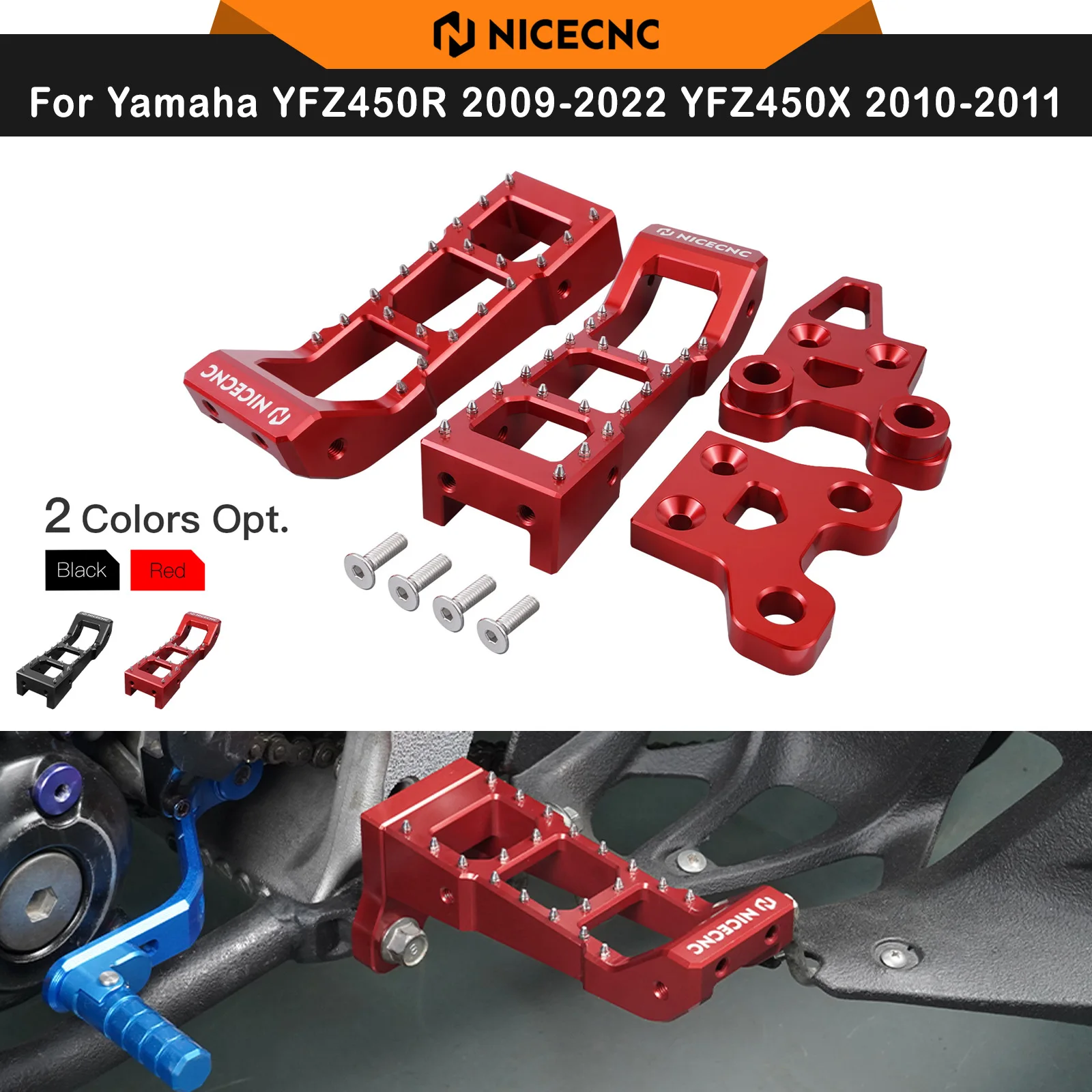 

1Pair NICECNC Foot Pegs Foot Rest Pedals For Yamaha YFZ450R 2009-2022 YFZ450X 2010-2011 ATV Non-slip Footpegs Parts Aluminum