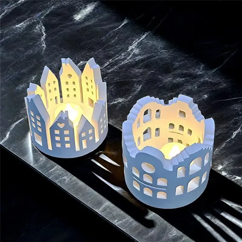 

A84Z-Hollow House Candle Holder Silicone Mold DIY Candle Holder Decoration Resin Mold Candle Holder Decoration