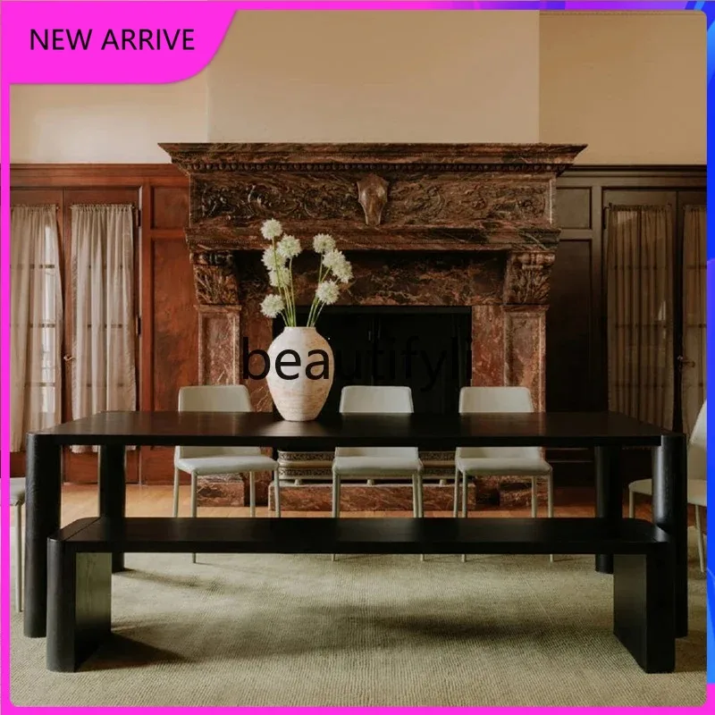 b573  Wabi Solid Wood Dining Table Home Table Modern Minimalist Designer Black Conference Desk