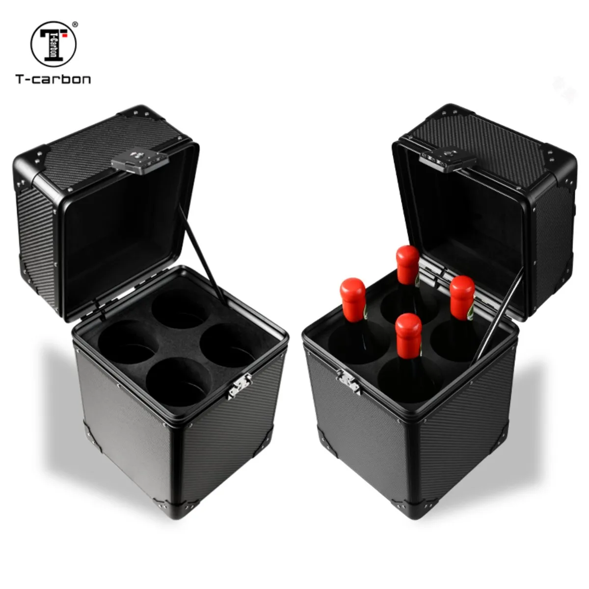 T-carbon Wine Bottle Box Carbon Fiber Box 4 Red Wine Tote Carrier Handle Travel Case Shell Pouch For Travel Parties Outing