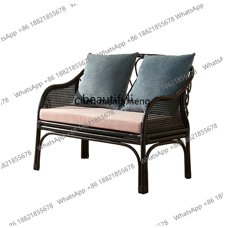 أريكة مزدوجة من الخيزران بالكامل لغرفة المعيشة المنزلية، أريكة من الخيزران بحافة، أريكة قماشية للإقامة المنزلية #2