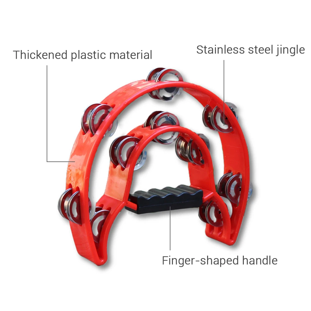 Description Picture 6 of itemDouble Row Handheld Tambourine Metal Jingles Hand Held Plastic Musical Percussion Drum Half Moon Hand Bell for Adults Kids KTV