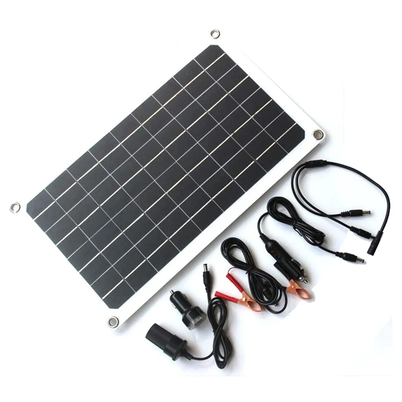 Kit de Panel Solar Flexible de 20W y 12V, puerto Dual de CC para acampar al aire libre, Kit de carga para coche, RV, barco, batería, teléfono móvil