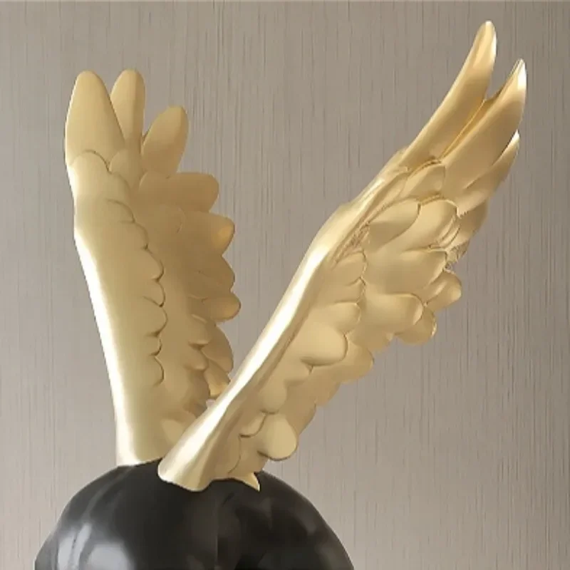 New Modern Abstract Wing Figure Model Statues Living Room Entrance Luminous Ornaments Indoor Floor Statue Home Decorative C