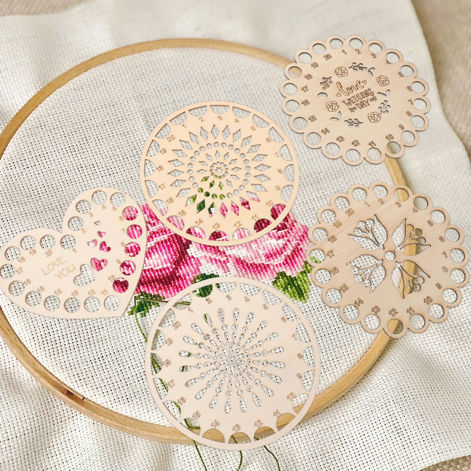 

5pcs Wooden Embroidery Cross Stitch Yarn Storage ganizing Board Hollow Pattern Thread Holder LT071 Sewing Craft Tool