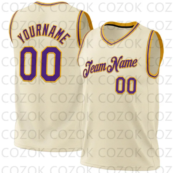 

Custom Cream Basketball Jersey Tank Tops V-neck for Men Jersey Personalized Team Unisex Top