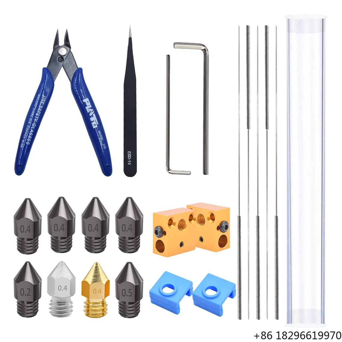 3d Printer Parts with MK8 Heating Block MK8 Nozzle Cleaning Tools Needle Tweezers Scissors Allen Wrench 3d Printer Nozzle Kit
