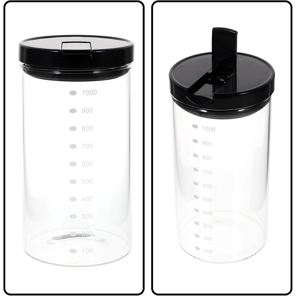 GYTB-Glass Food Storage Jar 1000Ml Sealed Airtight Glass Snack Container With Black Lid, Dry For Kitchen Pantry Canister