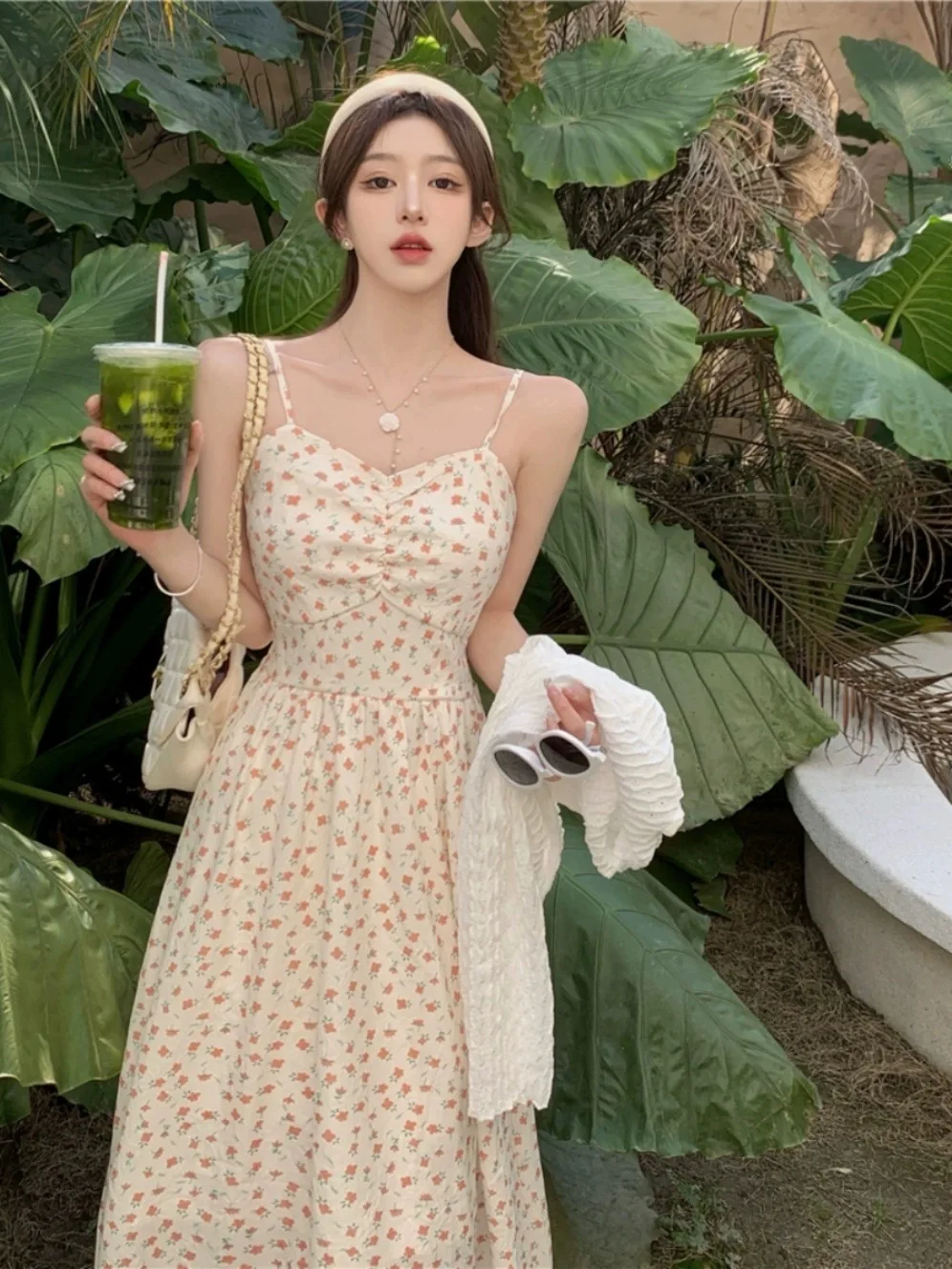 

2024 Summer New Fashion Dress Elegant Flowers Print Sleeveless Long Maxi Party Dress For Woman Korean Boho Female Clothing