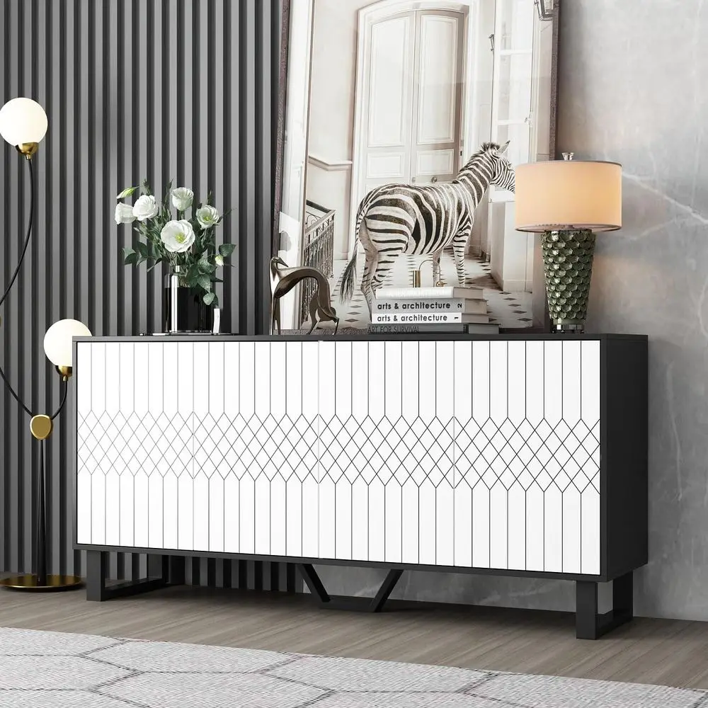 63 Contemporary Buffet Sideboard with 4 Smooth-Action Doors for Kitchen & Dining Area