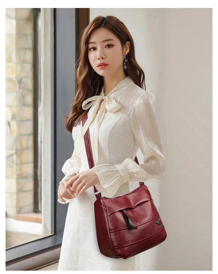 

Retro soft leather casual and versatile multi-layered large-capacity single-shoulder multi-functional crossbody small square bag