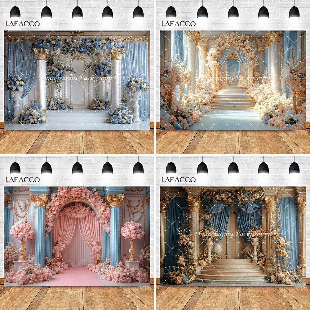 

Luxurious Arches Palace Photography Background Chic Wall Columns Maternity Dress Photoshoots Wedding Decor Floral Photo Backdrop